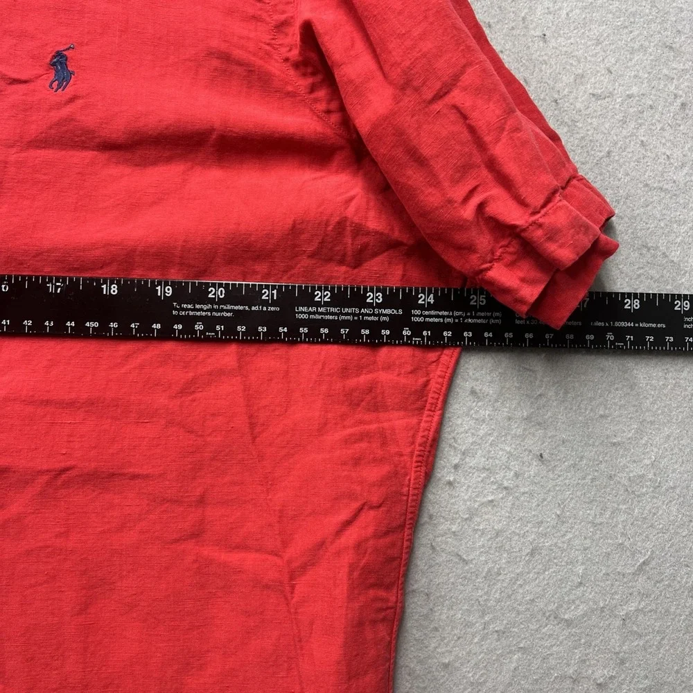 Polo Ralph Lauren Shirt Mens Large Linen Silk Short Sleeve Button Up Casual Red